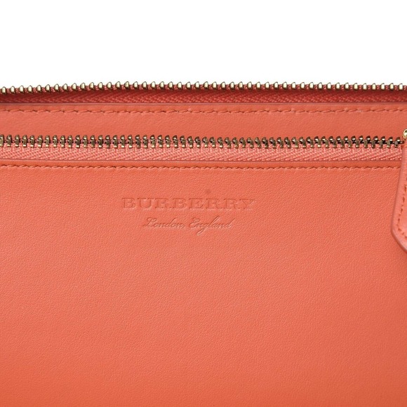 $575 BURBERRY LONDON ZIP AROUND LOGO ORANGE PEBBLED LEATHER CLUTCH WALLET - Picture 7 of 10